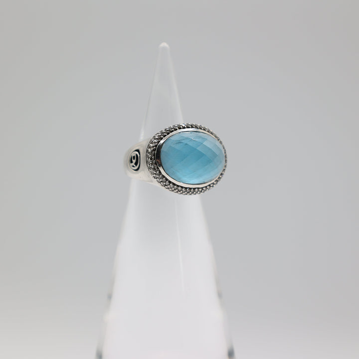 David Yurman Albion Blue Topaz Diamond Ring Size 6