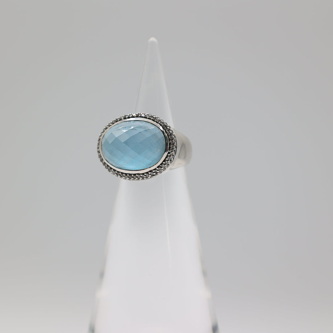 David Yurman Albion Blue Topaz Diamond Ring Size 6