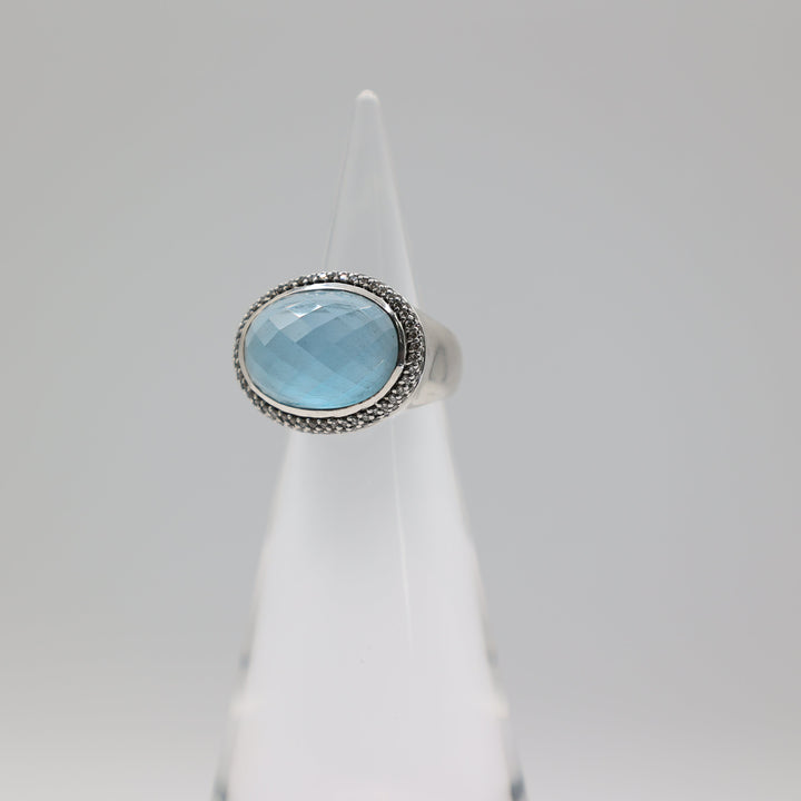 David Yurman Albion Blue Topaz Diamond Ring Size 6