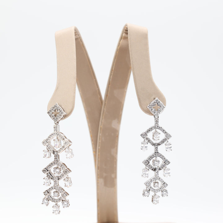 925 Sterling Silver Crystal Triple Eye Dangle Earrings