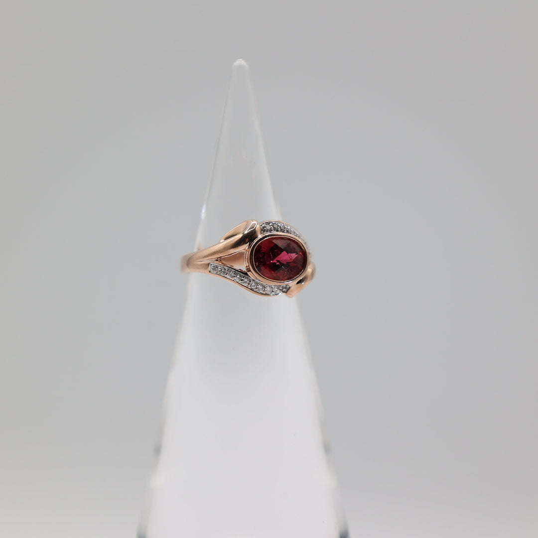 14K Rose Gold 9x7mm Pink Tourmaline Diamond Accent Ring Size 6.75