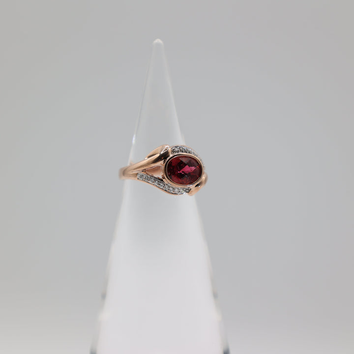 14K Rose Gold 9x7mm Pink Tourmaline Diamond Accent Ring Size 6.75