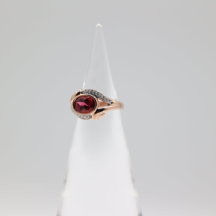 14K Rose Gold 9x7mm Pink Tourmaline Diamond Accent Ring Size 6.75