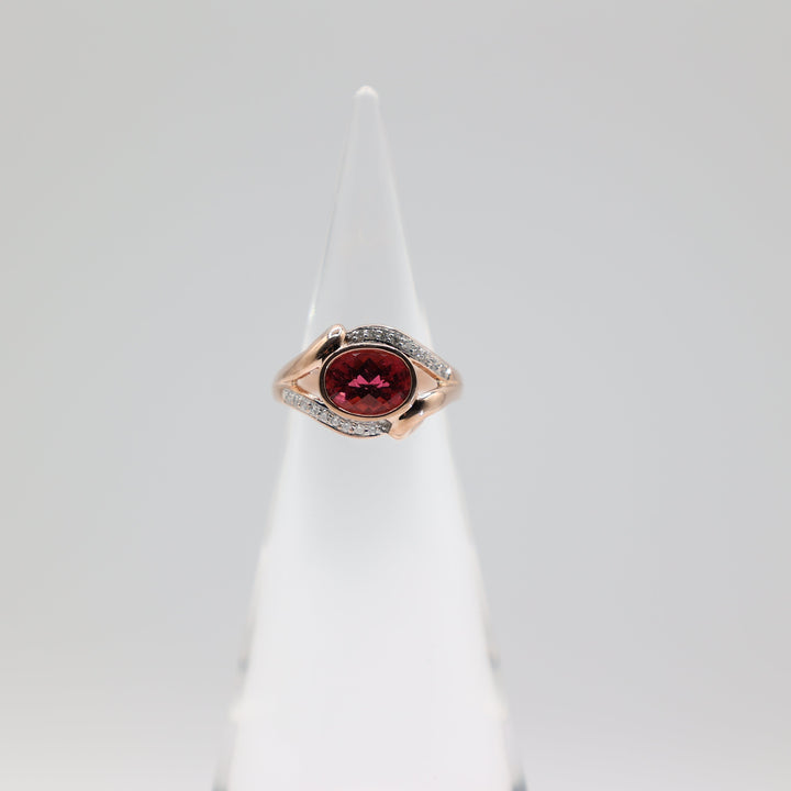 14K Rose Gold 9x7mm Pink Tourmaline Diamond Accent Ring Size 6.75