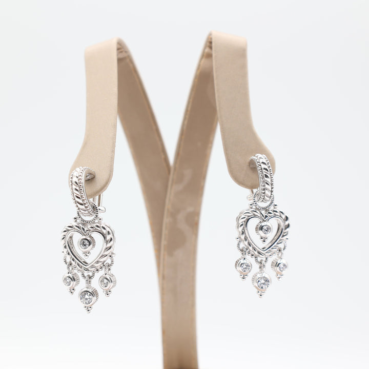 Costume Silver Tone Heart Dangle Earrings