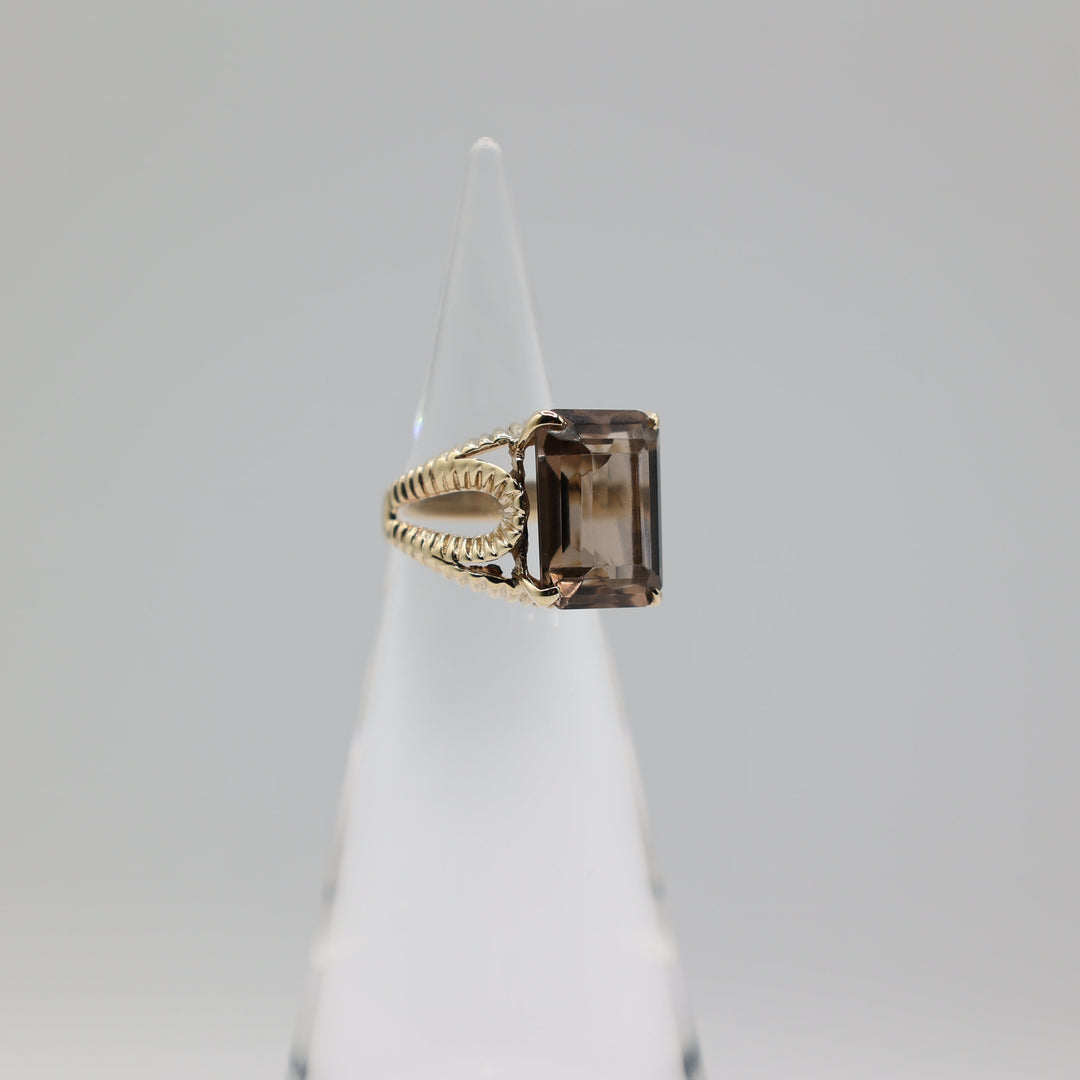 10K Gold Emerald Cut Smoky Quartz Ring 16x12mm Size 6.5
