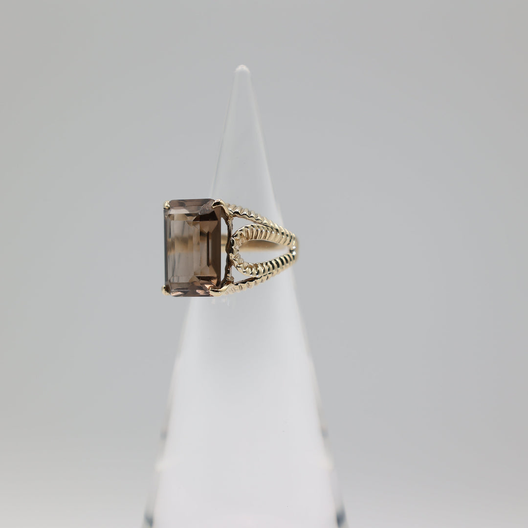 10K Gold Emerald Cut Smoky Quartz Ring 16x12mm Size 6.5