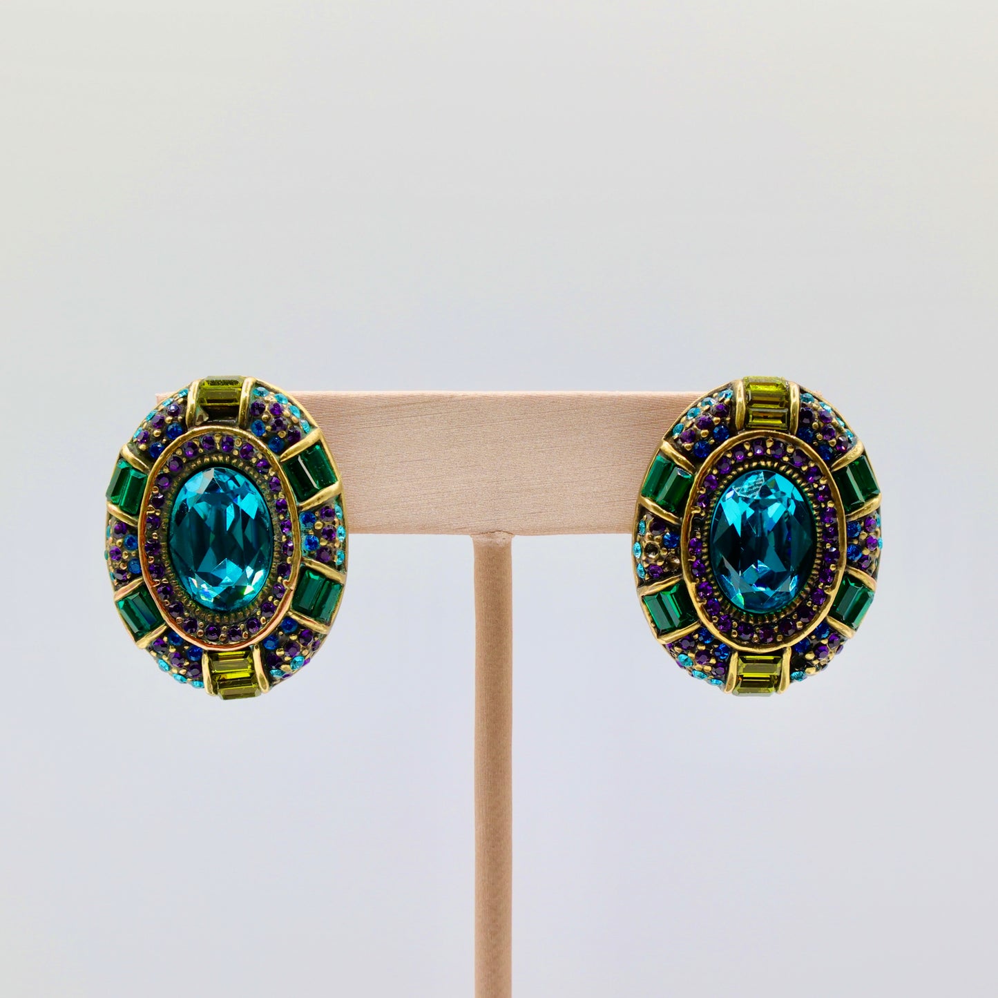 Heidi Daus Blue, Purple, and Green Multi Stones Chunky Oval "Suit your Taste" Earrings