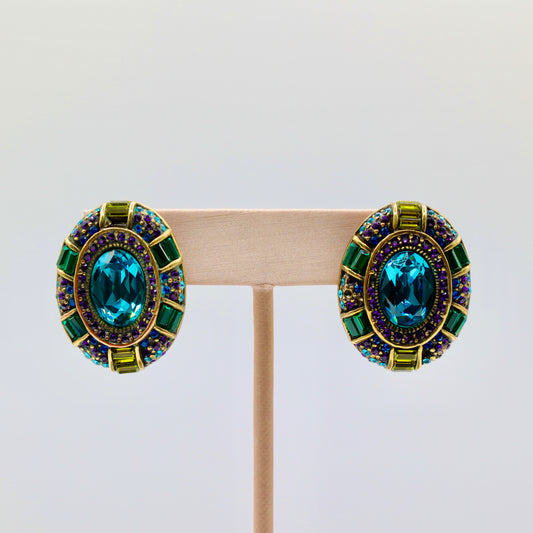 Heidi Daus Blue, Purple, and Green Multi Stones Chunky Oval "Suit your Taste" Earrings