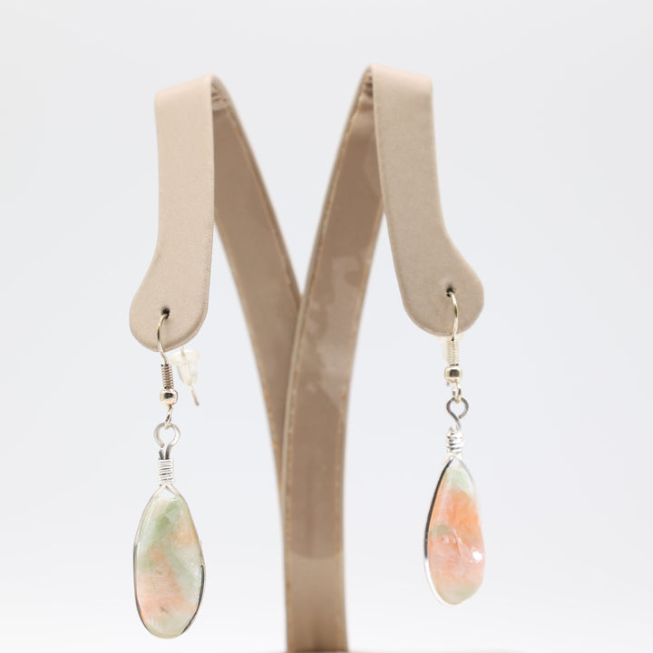 Costume Watermelon Tourmaline Stone Silver Tone Necklace & Dangle Earrings Set