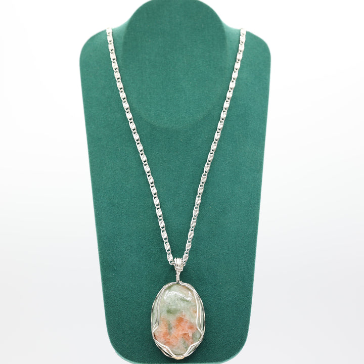 Costume Watermelon Tourmaline Stone Silver Tone Necklace & Dangle Earrings Set
