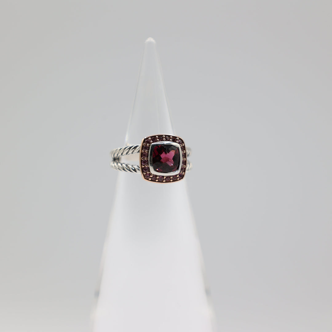 David Yurman Rhodolite And Pink Sapphire Ring Sterling Silver And Rose Gold 4.75