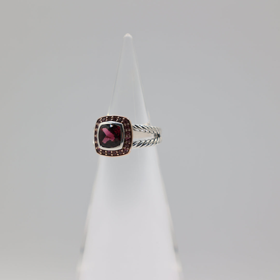 David Yurman Rhodolite And Pink Sapphire Ring Sterling Silver And Rose Gold 4.75
