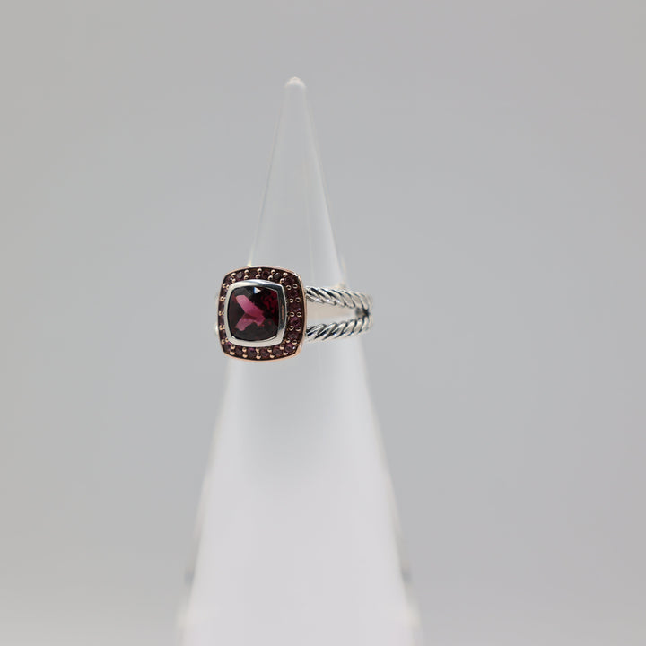 David Yurman Rhodolite And Pink Sapphire Ring Sterling Silver And Rose Gold 4.75