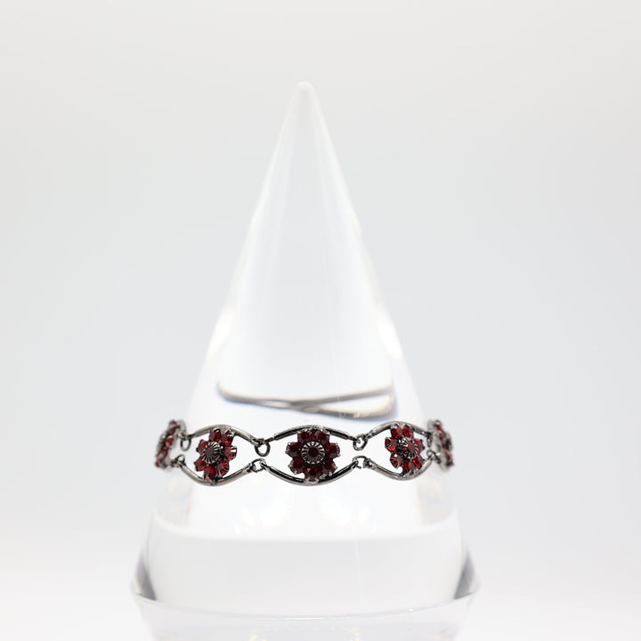 Costume Nickel and Red Flower Rhinestones Bracelet