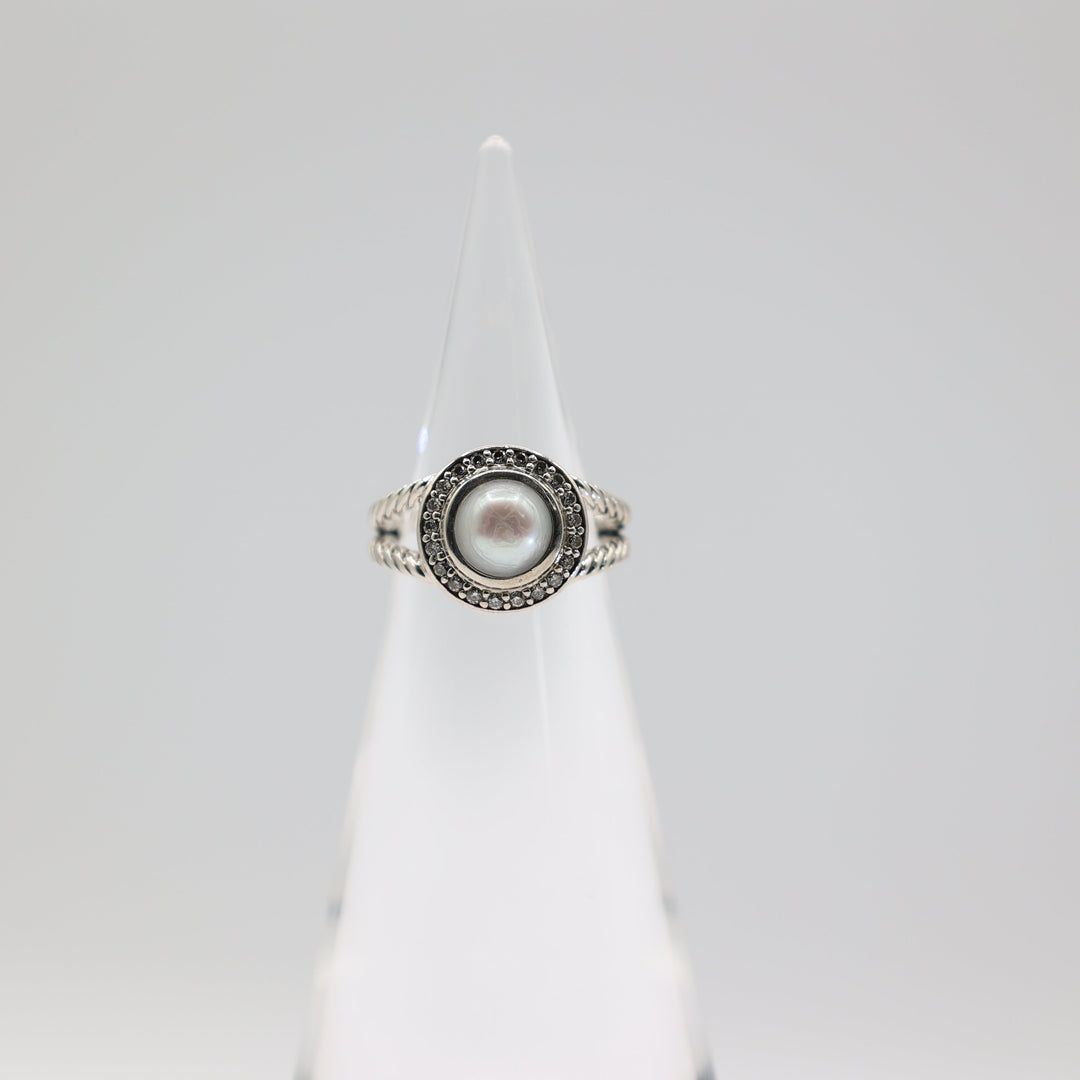 David Yurman Albion Pearl And Diamond Ring 925 Sterling Silver Size 6.25