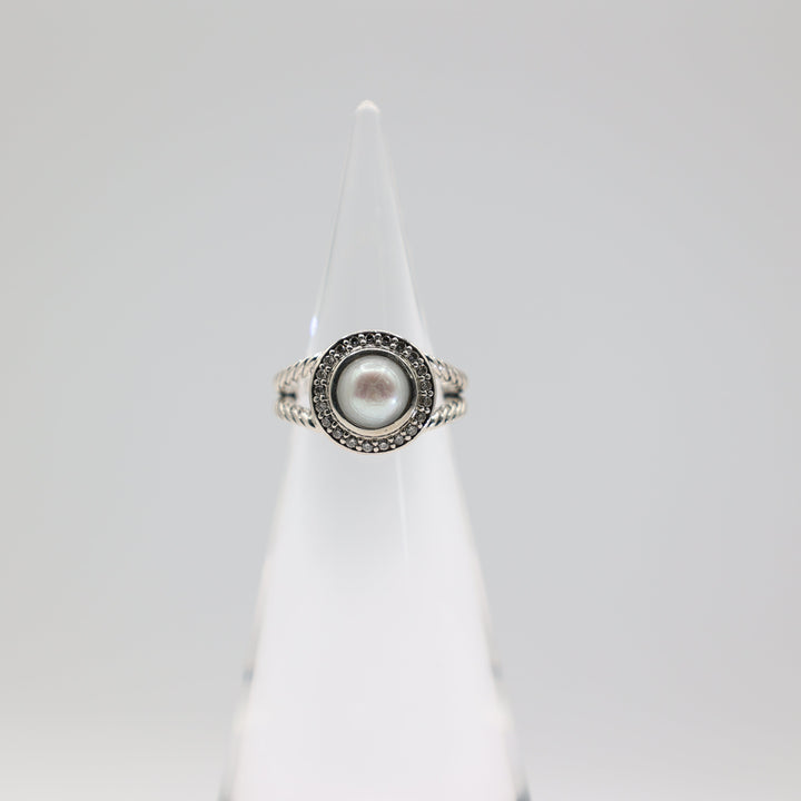 David Yurman Albion Pearl And Diamond Ring 925 Sterling Silver Size 6.25