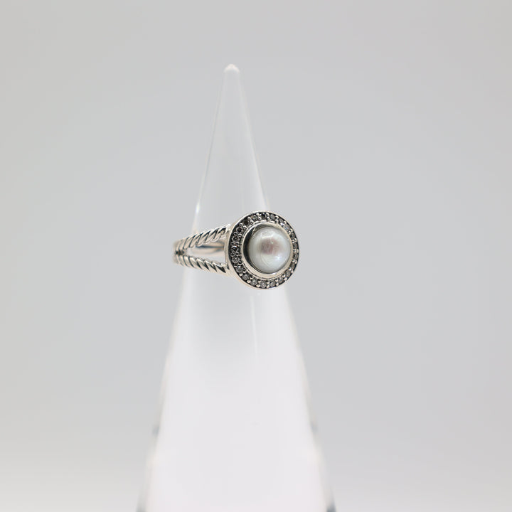 David Yurman Albion Pearl And Diamond Ring 925 Sterling Silver Size 6.25