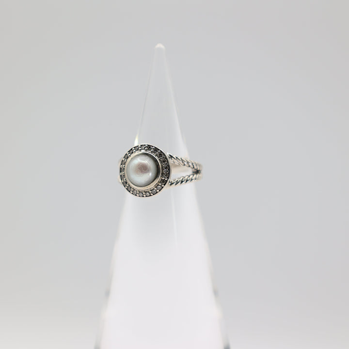 David Yurman Albion Pearl And Diamond Ring 925 Sterling Silver Size 6.25