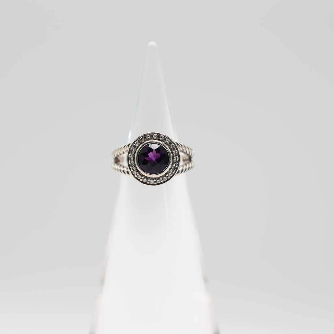 David Yurman Albion Amethyst Diamond Ring 925 Sterling Silver Size 5.5