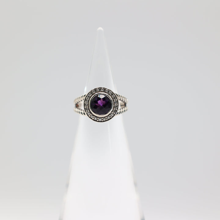 David Yurman Albion Amethyst Diamond Ring 925 Sterling Silver Size 5.5