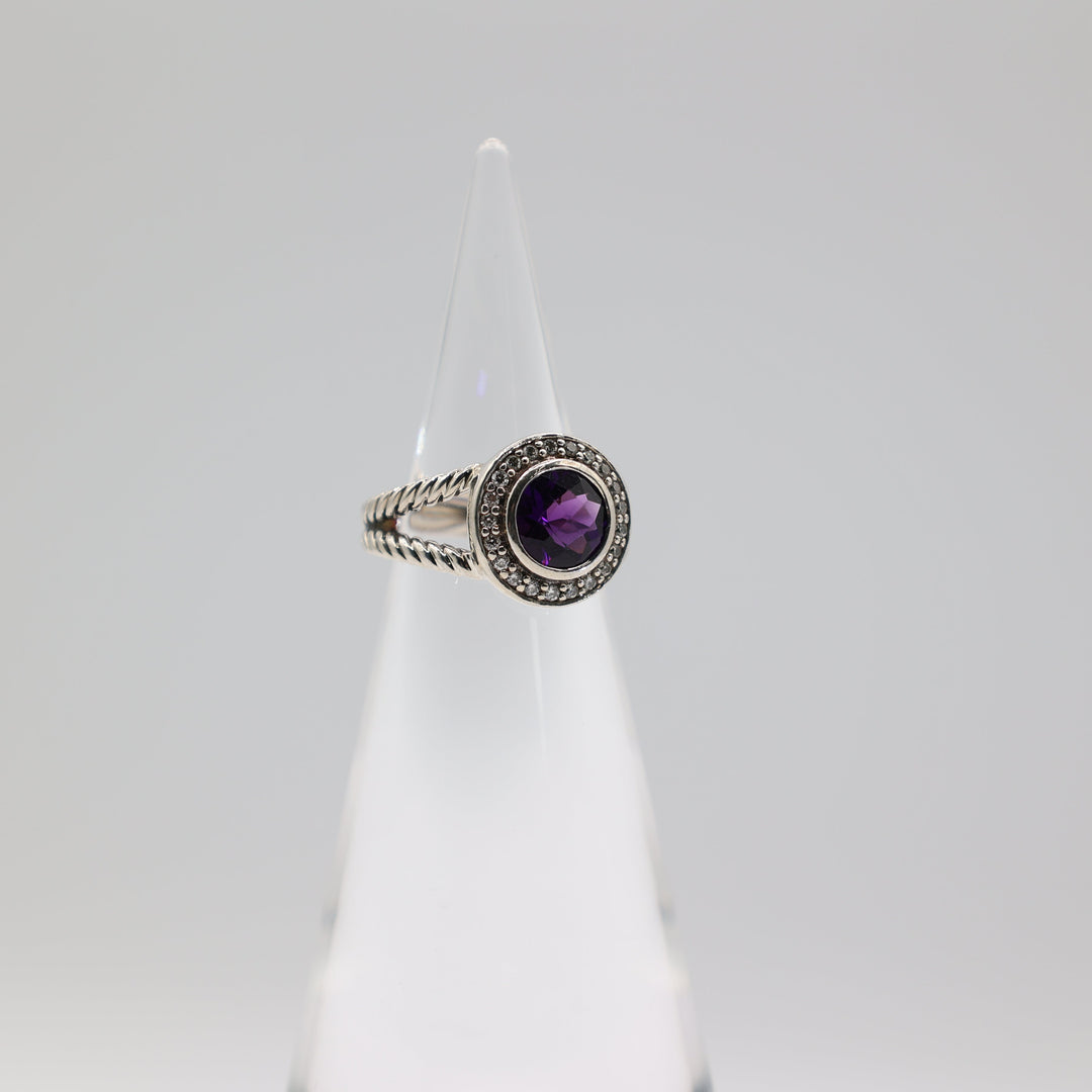David Yurman Albion Amethyst Diamond Ring 925 Sterling Silver Size 5.5