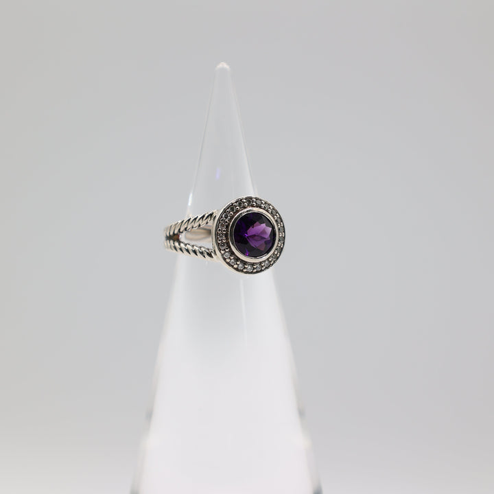 David Yurman Albion Amethyst Diamond Ring 925 Sterling Silver Size 5.5