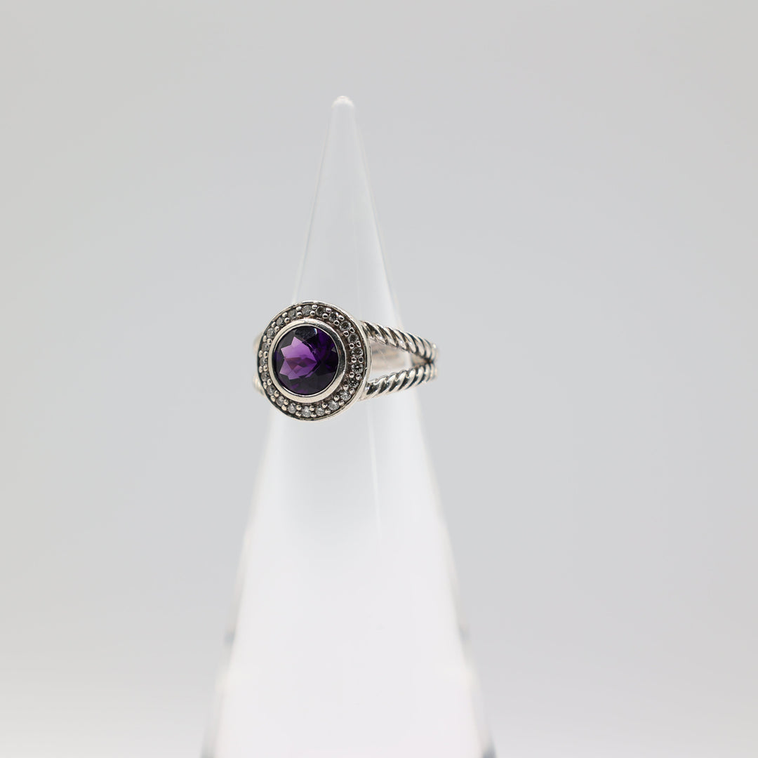David Yurman Albion Amethyst Diamond Ring 925 Sterling Silver Size 5.5