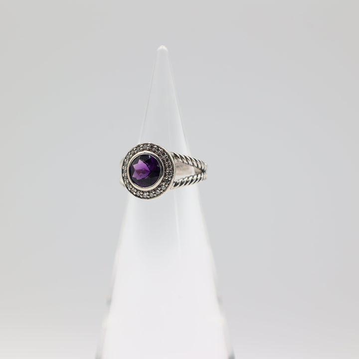 David Yurman Albion Amethyst Diamond Ring 925 Sterling Silver Size 5.5
