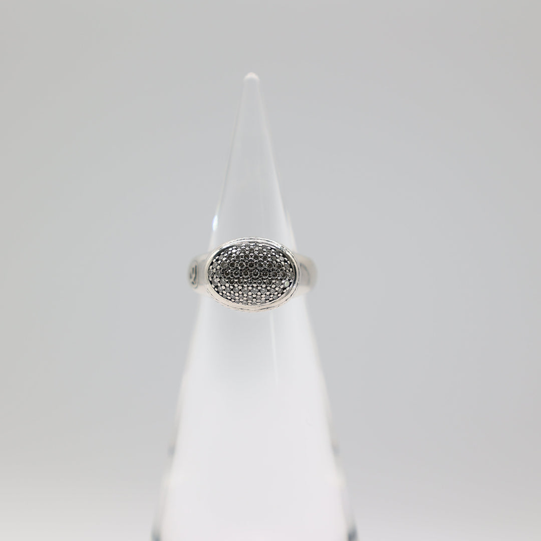 David Yurman Sterling Silver Diamond Cluster Signet Ring Size 6.75