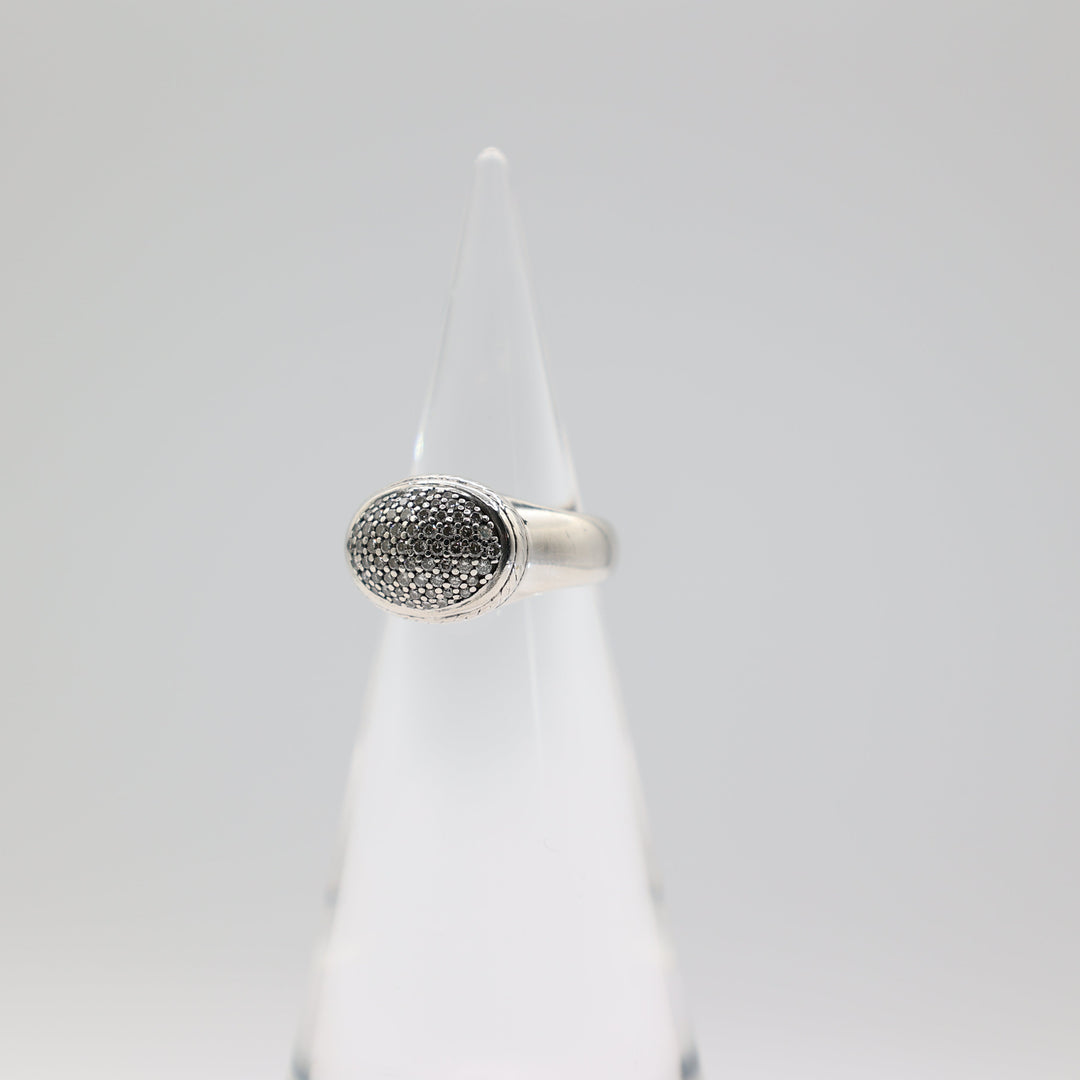 David Yurman Sterling Silver Diamond Cluster Signet Ring Size 6.75
