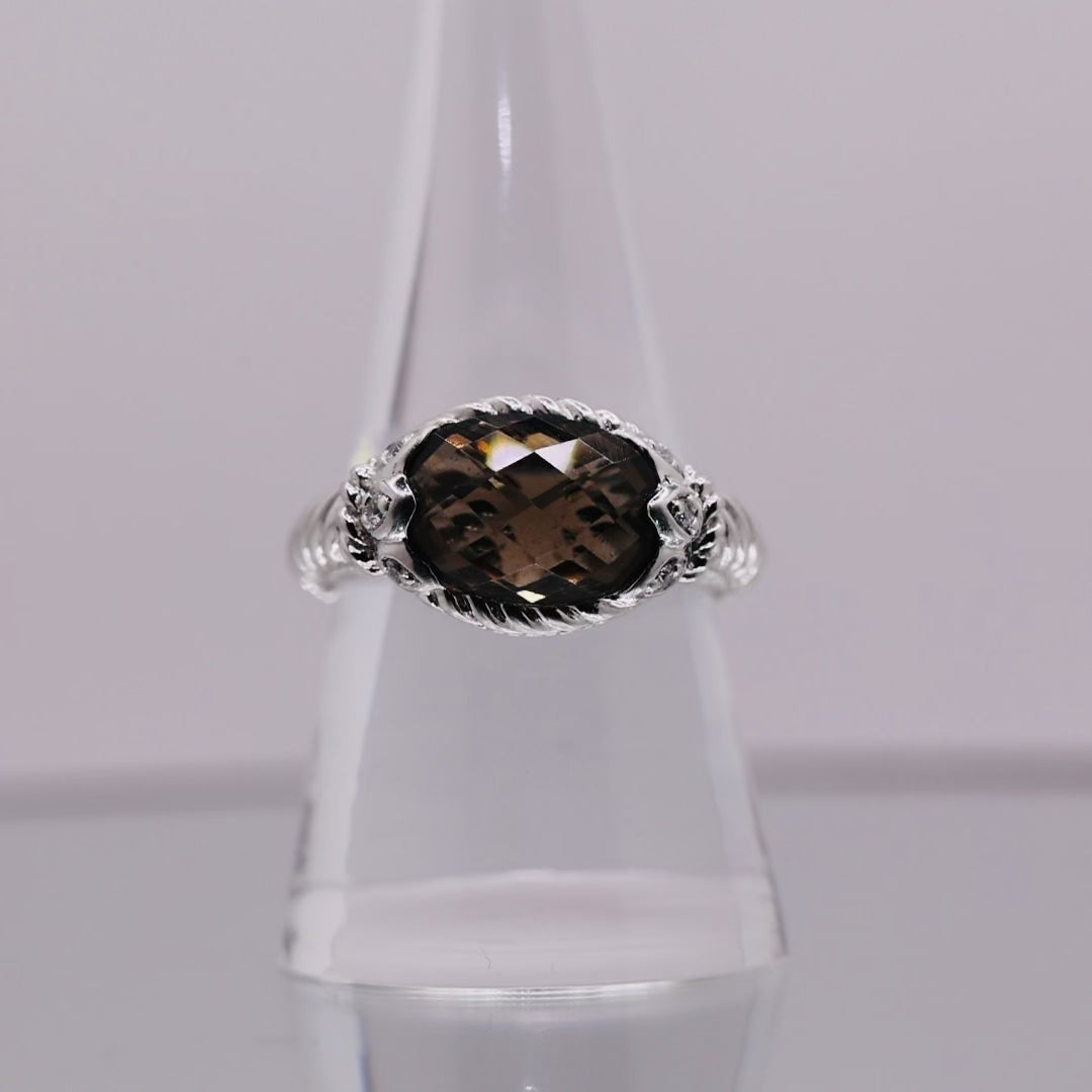 925 Sterling Silver Judith Ripka Ring with Smokey Quartz Gemstone - Size 8.75