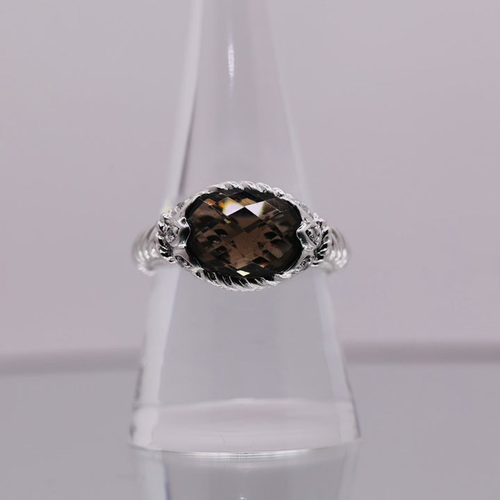 925 Sterling Silver Judith Ripka Ring with Smokey Quartz Gemstone - Size 8.75