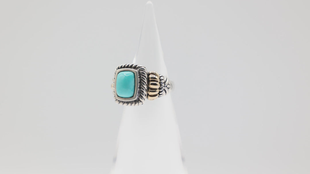 925 Sterling Silver and 14k Gold Accents Turquoise Stone Ring Size 7 10x8mm