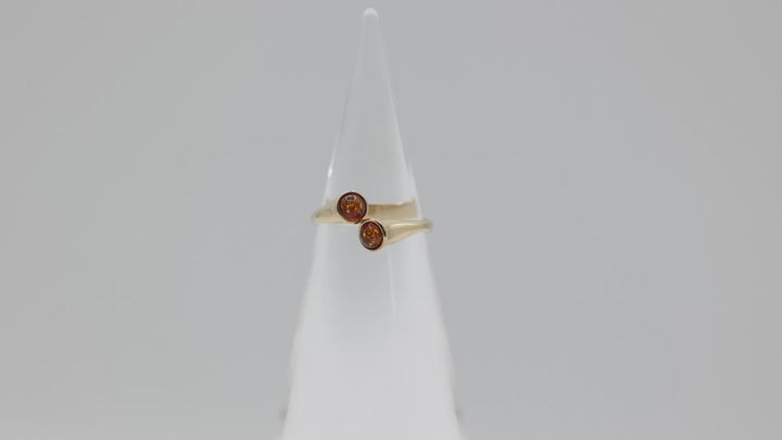 14K Yellow Gold Amber Bypass Ring 4mm Size 6 Elegant Jewelry
