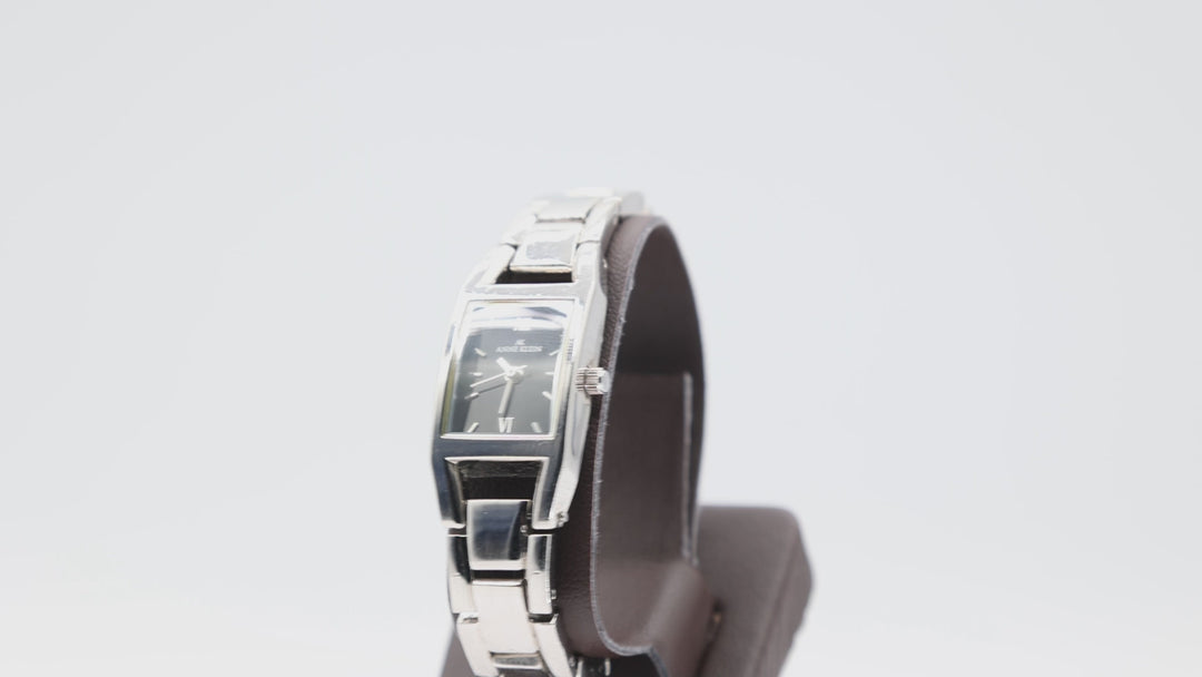 Anne Klein 10/6419 Stainless Steel Small Rectangular Watch with Black Dial