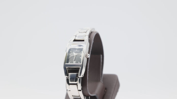 Anne Klein 10/6419 Stainless Steel Small Rectangular Watch with Black Dial
