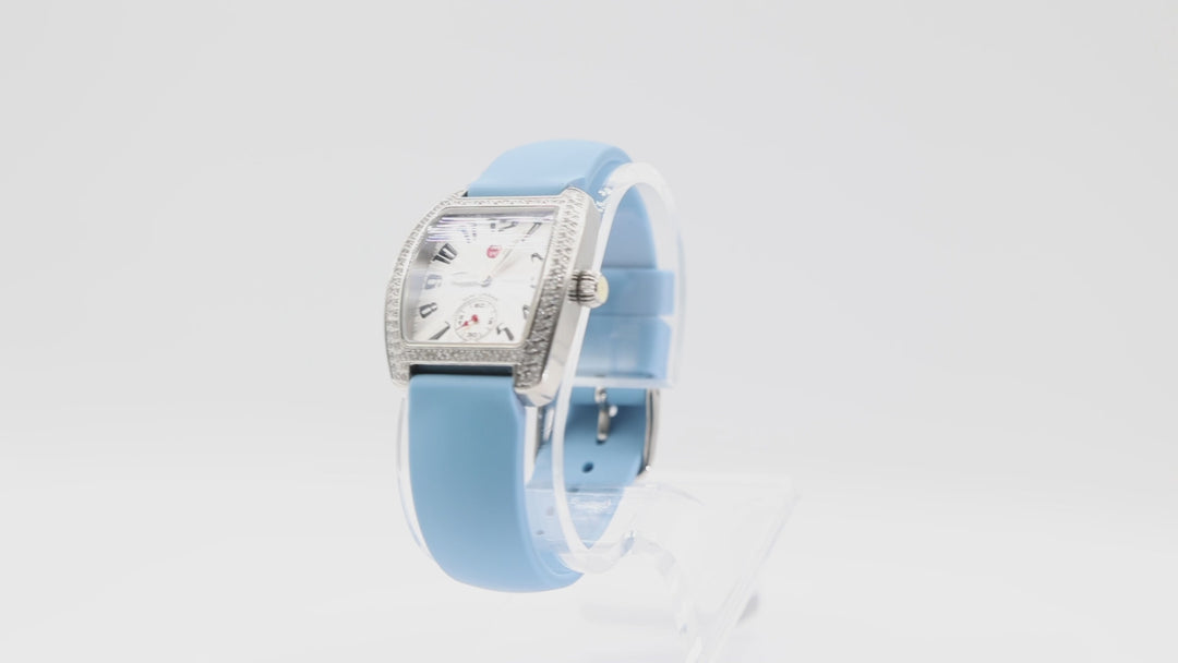 Michele Silver Halo Sapphire Crystals watch with Light Blue Band