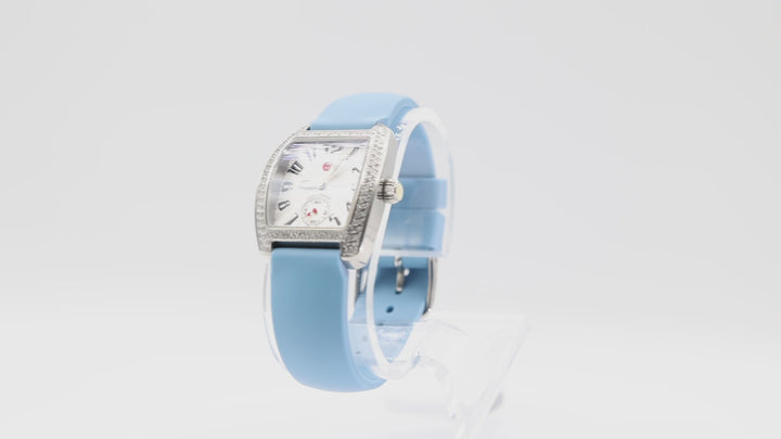 Michele Silver Halo Sapphire Crystals watch with Light Blue Band