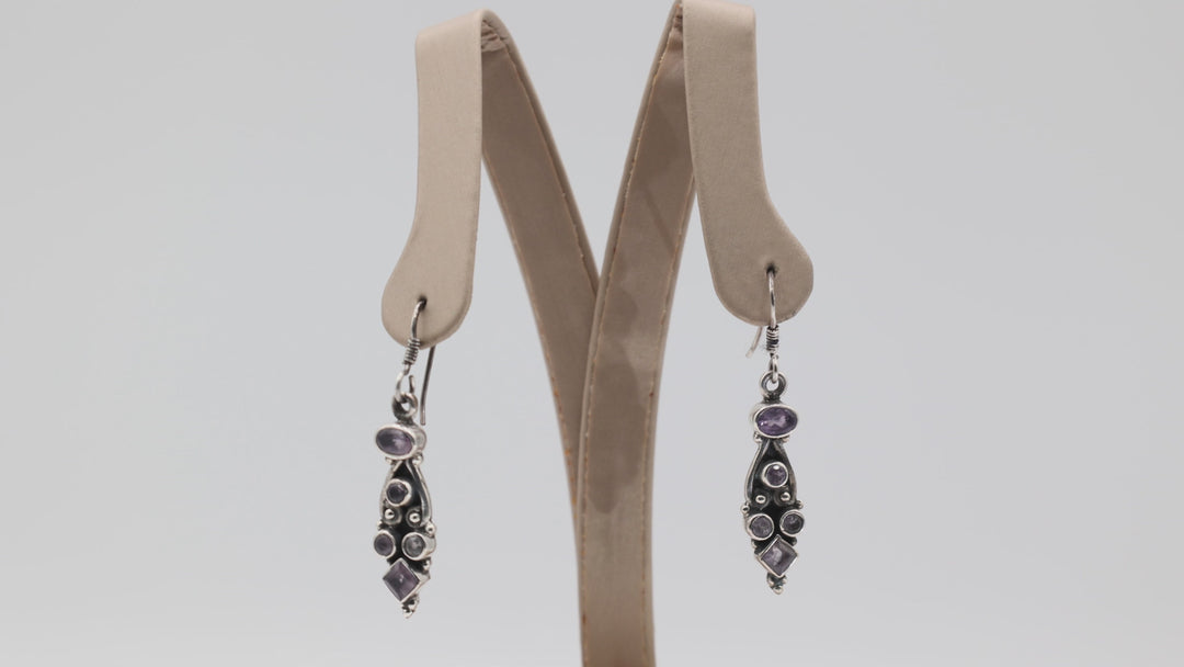 925 Sterling Silver Amethyst Drop Dangle Earrings