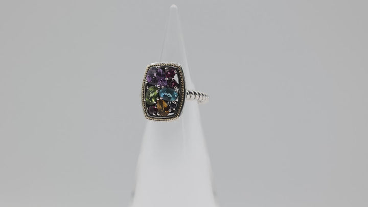 Effy 925 18K Mosaic Multicolor Stone Ring Size 6 Statement Jewelry