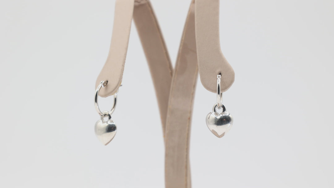 Costume Silver Tone Hoops with Heart Dangle Earrings