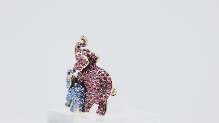 Heidi Daus Pink and Blue Two Elephant Rhinestone Pendent
