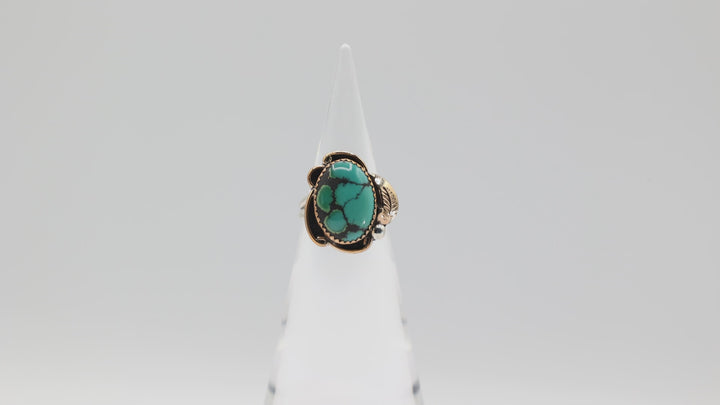 925 Sterling Silver Herbert Tsosie Navajo Turquoise Cabochon Southwestern Ring Size 8.5
