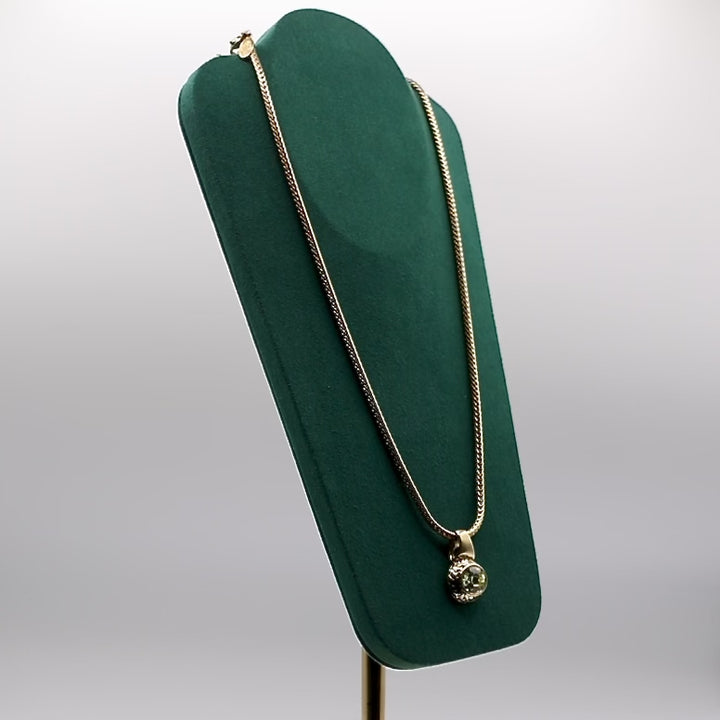 Gold Tone Costume Peridot Pendant Necklace - 21 Inches