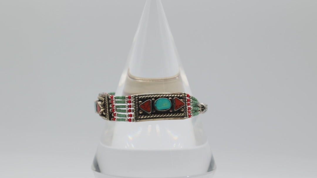 Southwest Style Tibetan Turquoise and Coral Beaded Necklace and Bracelet Set