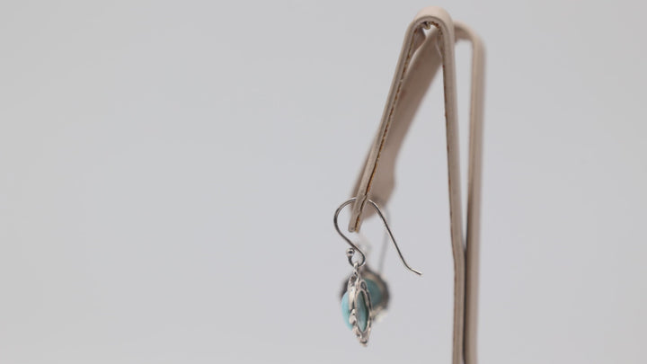 925 Sterling Silver Round Braided Halo 10mm Turquoise Dangle Earrings