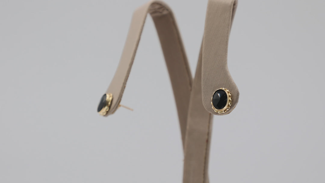 14K Yellow Gold And Black Onyx Stud Earrings Classic Fine Jewelry