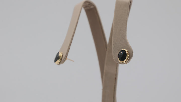 14K Yellow Gold And Black Onyx Stud Earrings Classic Fine Jewelry