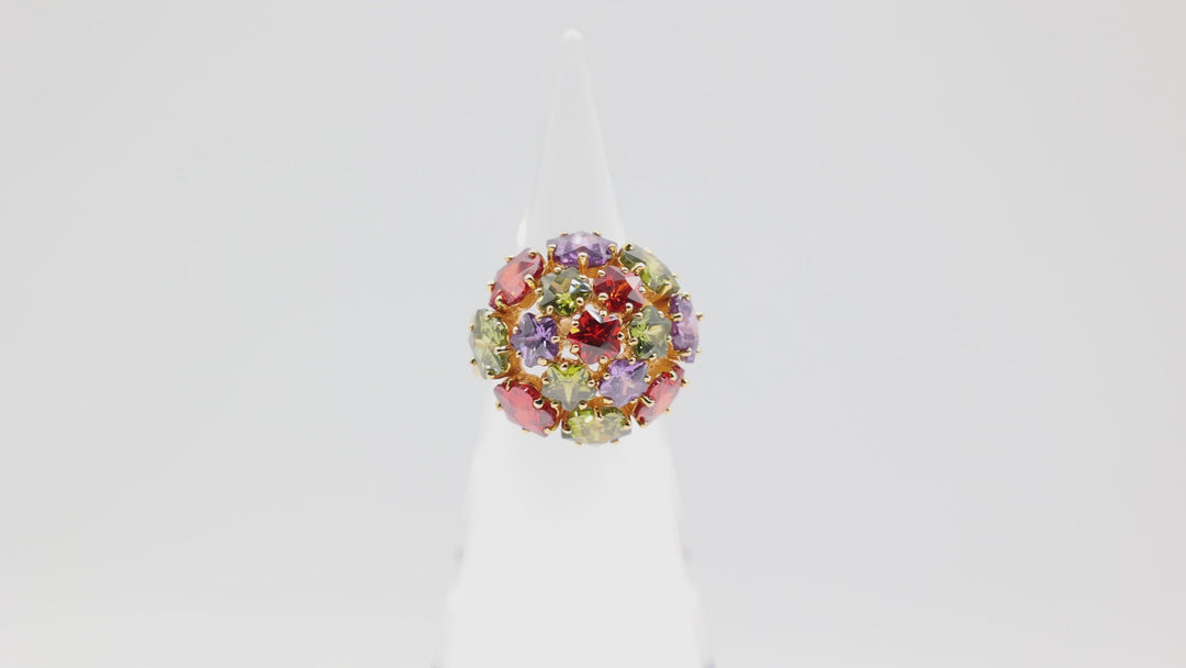 Joan Rivers Gold Plated Multicolor Glass Stones Statement Ring Size 9.75